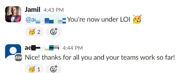 Deal outcome screenshot for: 41 Days From Onboarding to LOI Accepted On a $5.5M Deal